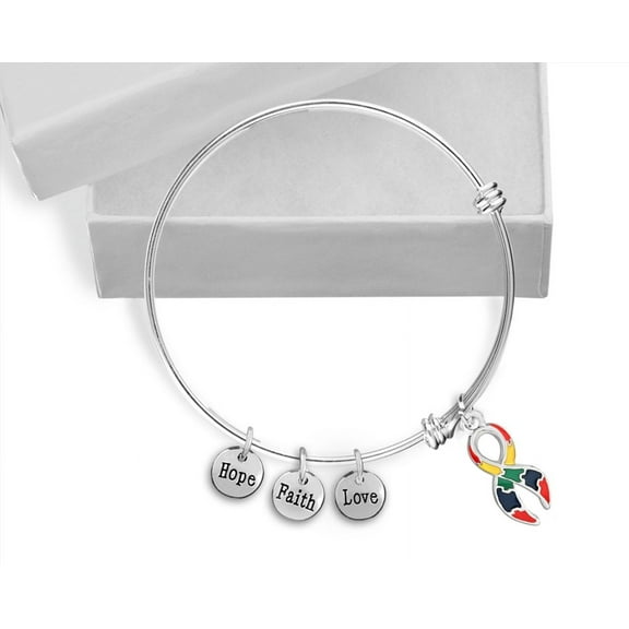 Large Autism Ribbon Retractable Charm Bracelets