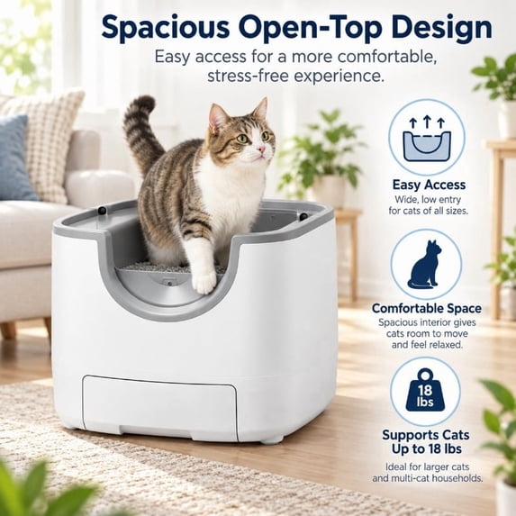 Large Automatic Cat Litter Box, Open Top Self Cleaning Litter Box with ...