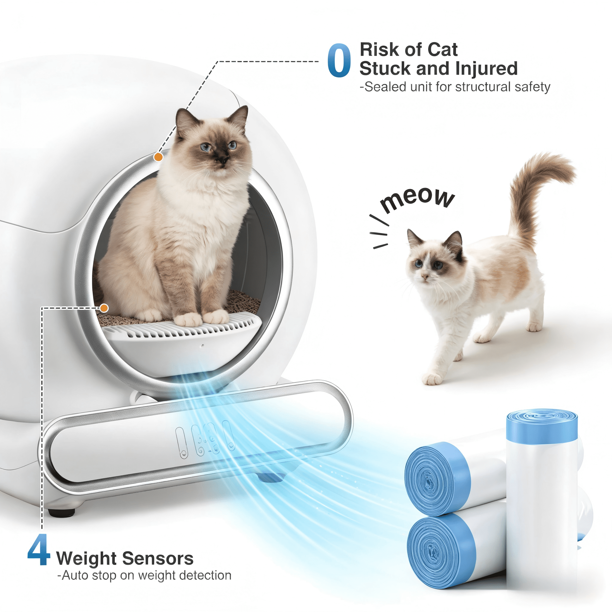 Large Automatic Self Cleaning Cat Litter Box for Multiple Cats, 65+9L Extra-Large Capacity Smart Litter Box with Safety Protection, APP Control, Odor Removal, Quiet Operation, Includes Liners