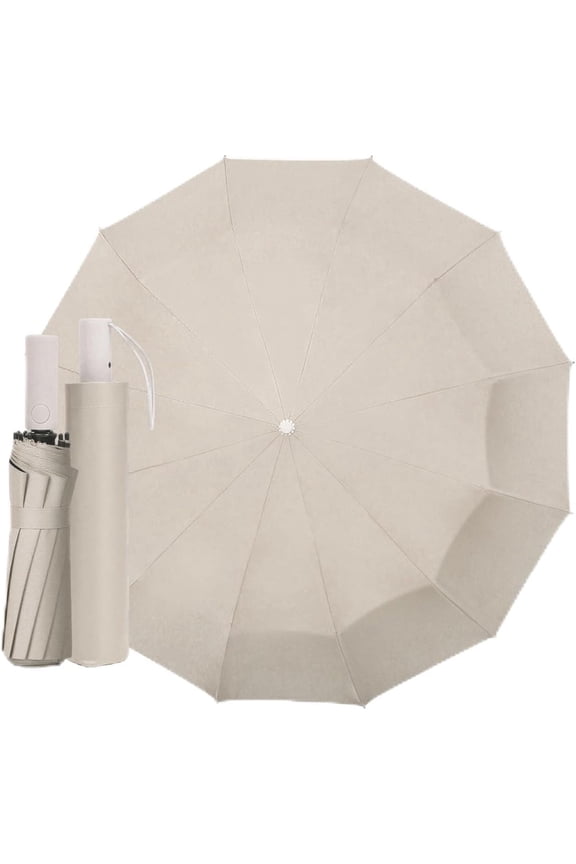 Large Automatic Umbrella - Windproof Travel Compact Folding with Automatic Open & Close - Creamy Black