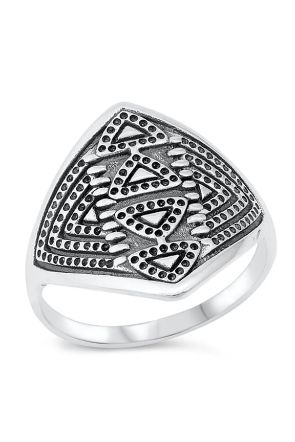 Large Aztec Amulet Design Promise Ring .925 Sterling Silver Band Jewelry Female Male Unisex Size 4