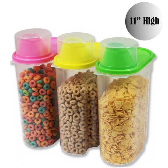 Large BPA-Free Food Storage Containers with Lid - Perfect for Storing Flour, Sugar, Grains, Rice, Cereals, and Baking Supplies for Better Kitchen Organization - Set of 3 in Green, Pink, and Yellow