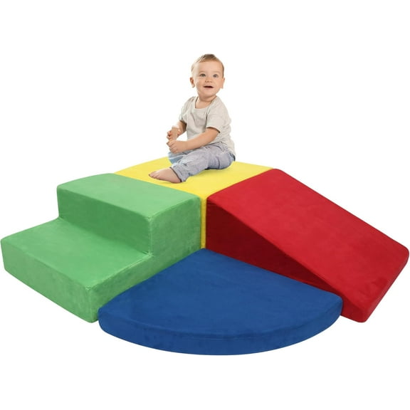 Large Baby Climbing Blocks – 6 Pcs Climbing Toys for Toddlers - Ultra High Density Soft Foam Play Gym Equipment Easy Wash for Indoor Nursery, Classic (Classic, 4-Piece)