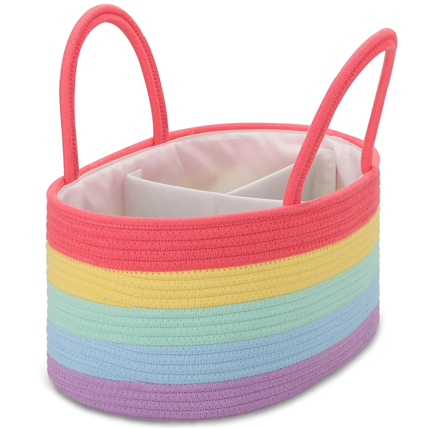 Large Baby Diaper Caddy Organizer for Girl Boy, Car Caddy with Handles, Cotton Rope Basket for Changing Table, Nursery Organizer, Gift for Baby Shower and Registry Must Have, Rainbow