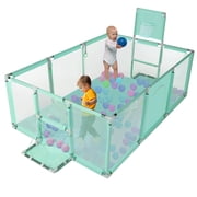 Large Baby Playpen 71 Inch With Basketball Hoop, 6-24 Months Toddler Playard, Green