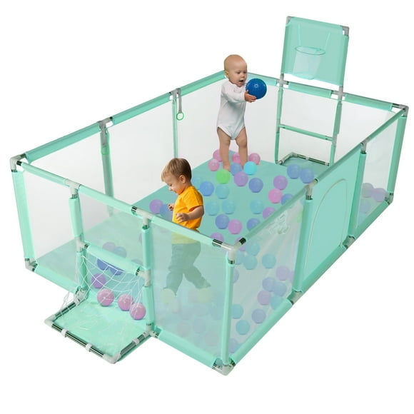 Large Baby Playpen 71 Inch With Basketball Hoop, 6-24 Months Toddler Playard, Green