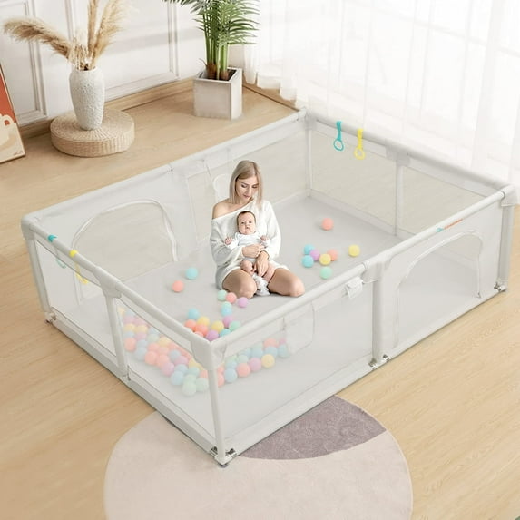 Large Baby Playpen, 79x63x27inch Activity Center Playard for Babies and Toddlers, Beige