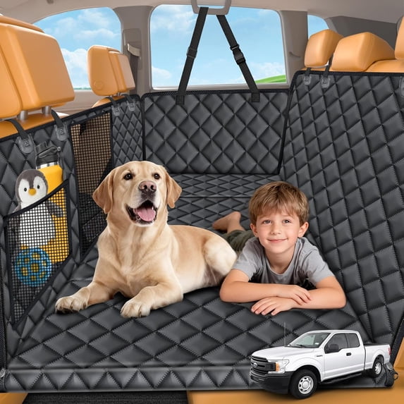 Large Back Seat Extender for Dogs, Hard Bottom Dog Car Seat Cover for Extended Cab Trucks, Waterproof Dog Hammock Pet Travel Bed Rear Seat Protector Holds 400lbs for Ford F-150 SuperCab