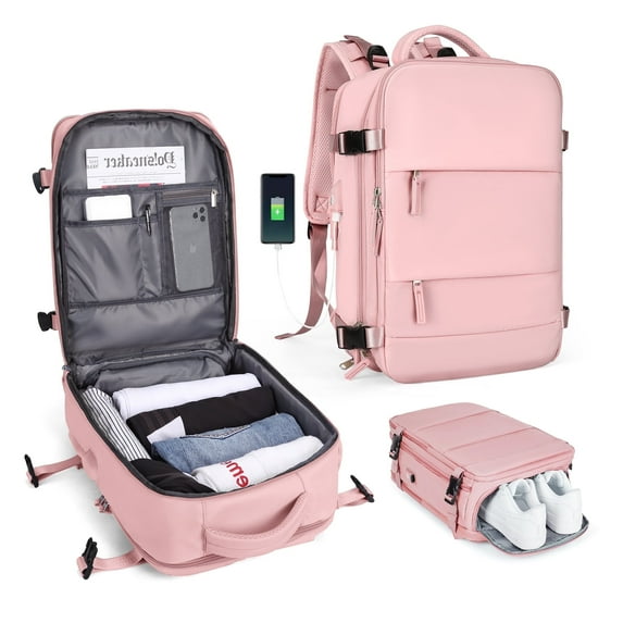 Large Backpack Women, Men Carry On Backpack,Hiking Backpack Waterproof Outdoor Sports Casual Daypack ,Fit 15.6 Inch Laptop School Bag Pink