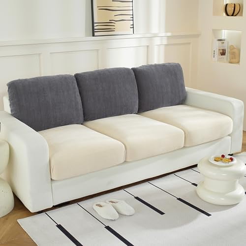 Large Backrest Cushion Covers Super Stretch Back Covers for 3 Cushion Couch Sofa, Couch Back Cushion Covers Featuring with Chenille Yarn (Softer Version, 3PC, Dark Grey)