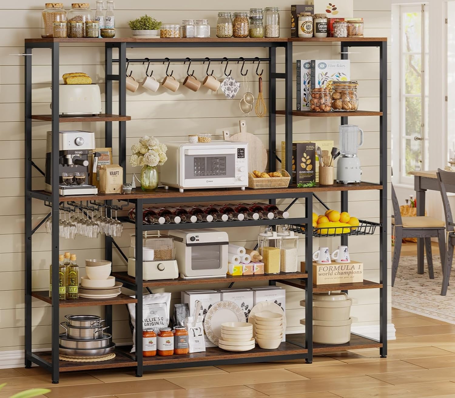 Large Baker's Rack with Power Outlet, 62.4 in Wide Kitchen Microwave ...