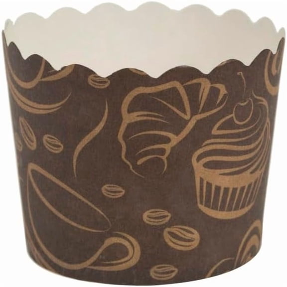 Large Baking Cups Scalloped Coffee Design – Grease-Resistant Disposable Cupcake and Muffin Liners for Weddings, Parties, and Special Occasions – Perfect for Baking, Serving Large Desserts (320)