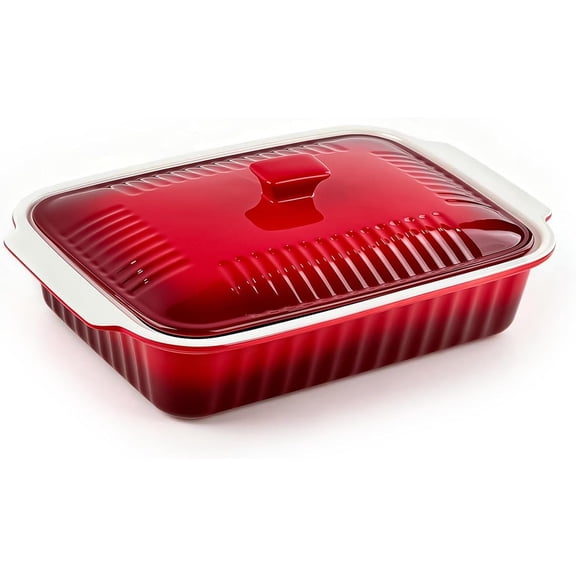 Large Baking Dish with Lid, 5.5 Quart, 13.5x9 inch | Lasagna Pan, Ceramic Casserole Dish, Microwave Safe, Dishwasher Safe