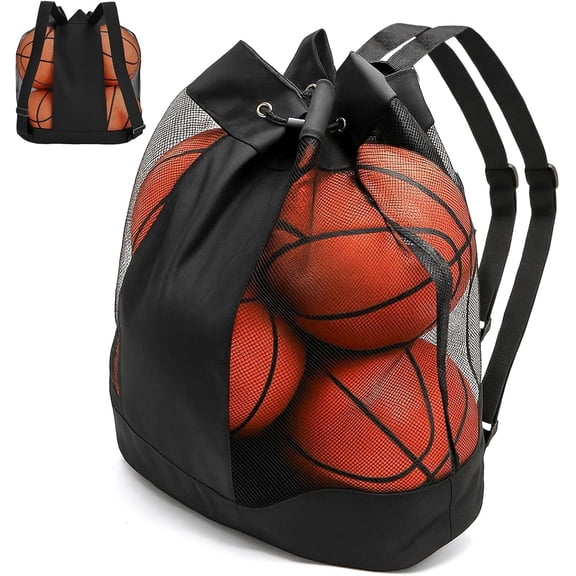 Large Ball Bag, Mesh Sport Bag with Adjustable Double Strap, Drawstring, Heavy-duty Soccer Organizer Beach Toy Storage for Football, Basketball, Volleyball, Training