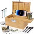 thumbnail image 1 of Large Bamboo Box with Combination Lock, Decorative Storage Box with Removable Tray & Detachable Compartment, Wooden Boxes with Alright Jars & Brushes & Storage Tubes as Great Gift Choice., 1 of 8