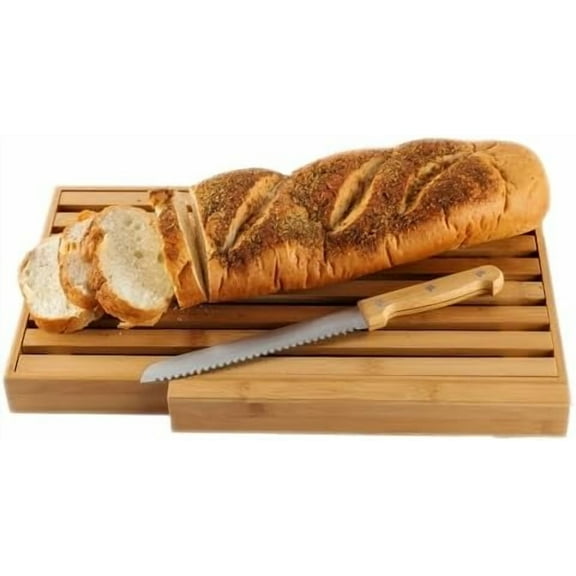 - Large Bamboo Bread Board with Large Bread Knife and Crumb Catcher, Bamboo Bread Slicer for Homemade Bread Board, Bread Cutting Board Slicer, Big Bread Board, Christmas Gifts