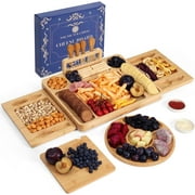 Large Bamboo Cheese Board and Knife Set, Charcuterie Boards Charcuterie Platter Cheese Trays,House Warming Gifts New Home,Wedding Gifts for Couple,Bridal Shower Gift for Women