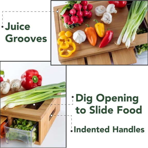 - Large Bamboo Cutting Board with Containers, Food Prep Station, Cutting Board with Storage$$Home Decor, Kitchen, & Other