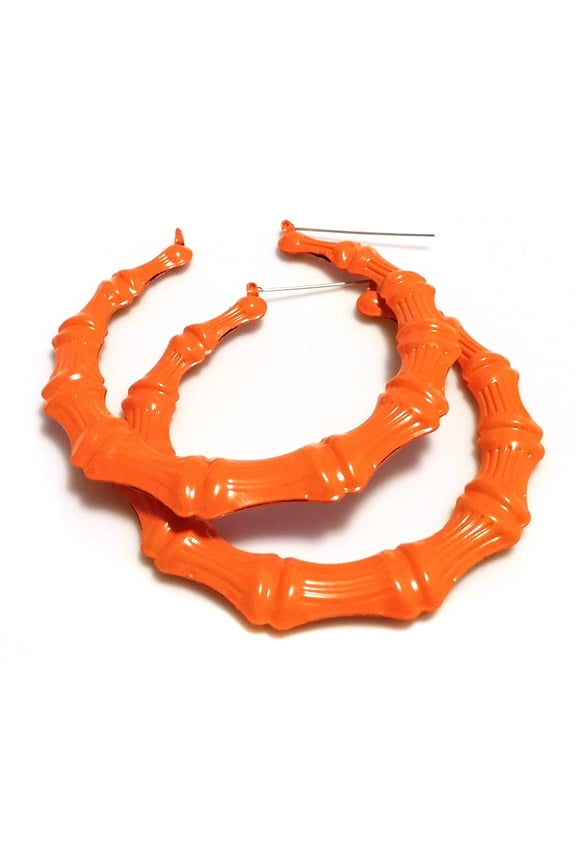 Large Bamboo Hoop Earrings Orange Bamboo Hoop Earrings 3.5 inch