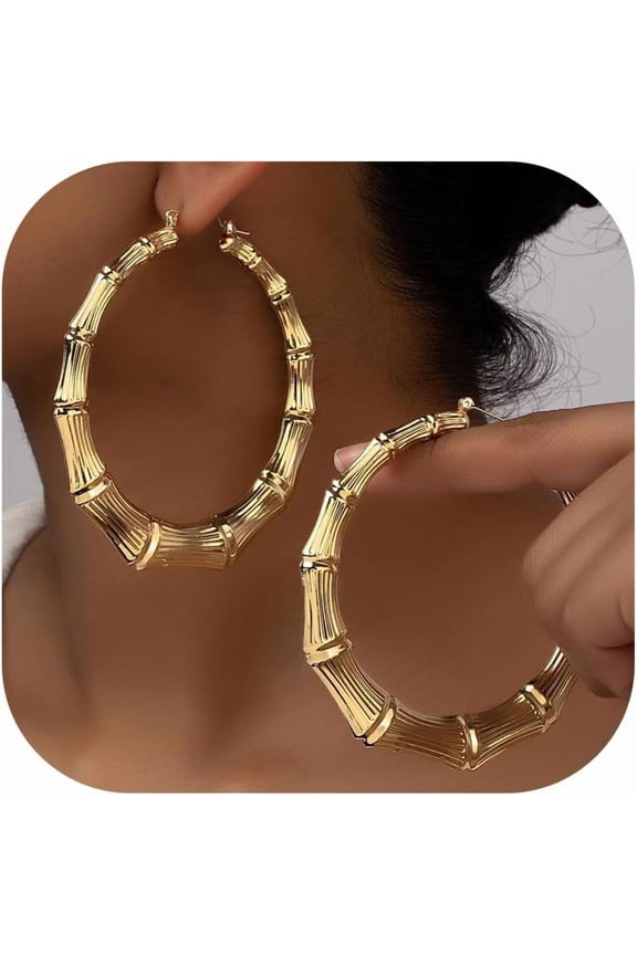 Large Bamboo Hoop Earrings for Women Hip Hop Chunky Gold Hoop Earrings 80s 90s African Jewelry Gifts Rapper Party Accessories