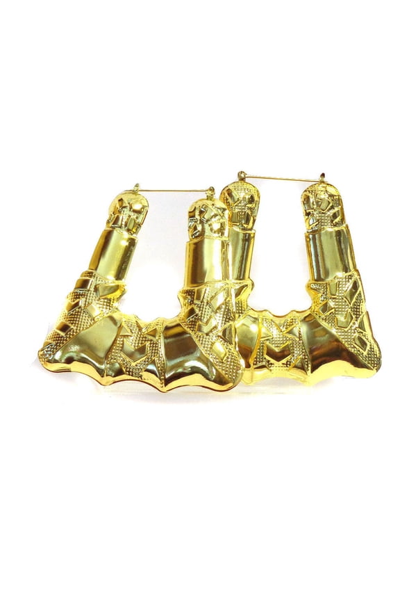 Large Bamboo Puff Square Gold Tone Hoop Earrings 3 inch