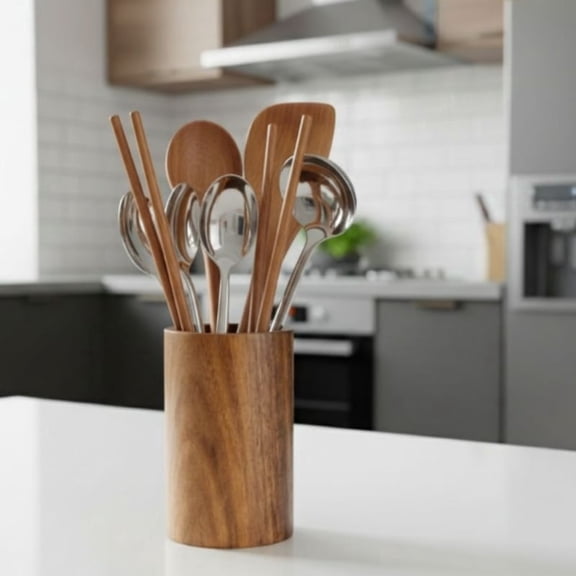 Large Bamboo Spoon & Chopstick Holder - Kitchen Counter Flatware Organizer for Utensil, Spatula Storage & Home Decor