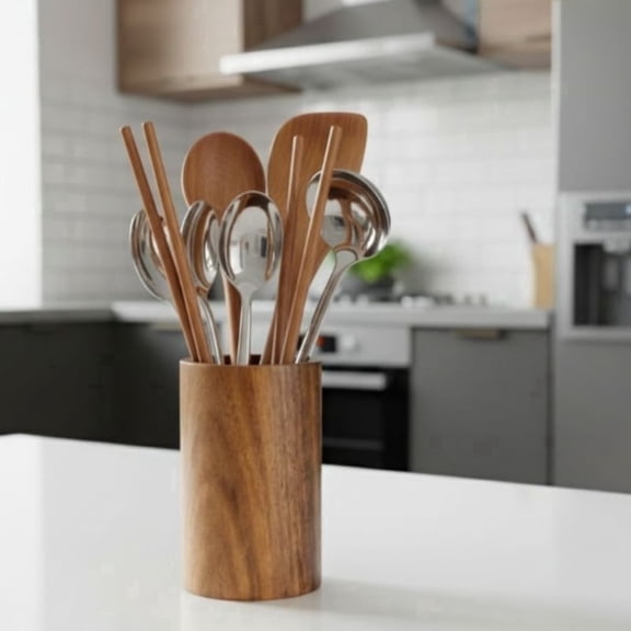 Unbranded Large Bamboo Utensil Holder, Kitchen Counter Organizer for Spoon, Chopstick & Spatula