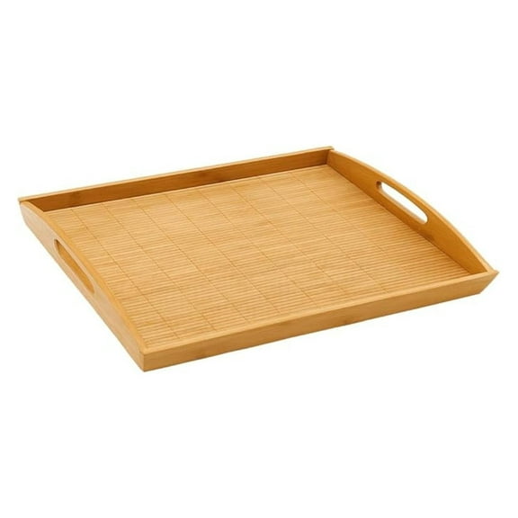 , Large Bamboo Tray with Handle for Tea Lunch Dinner Butler Serving Tray Shelf Tray, 20 x 13
