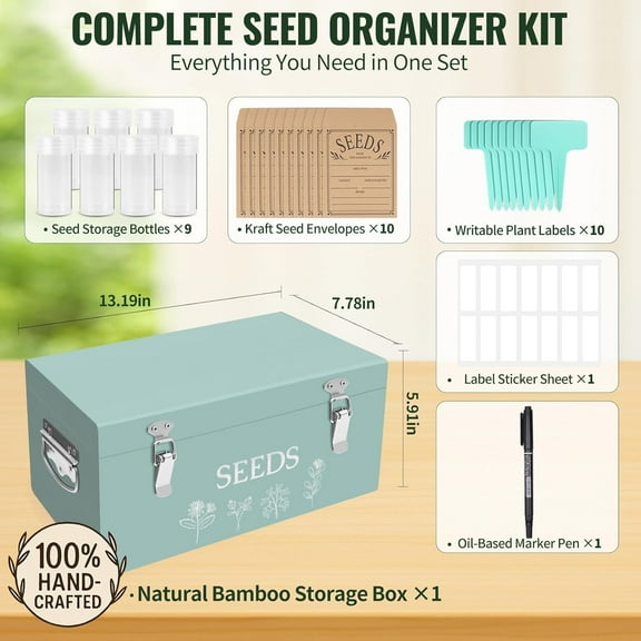 Large Bamboo Wood Seed Storage Organizer Box with Lid