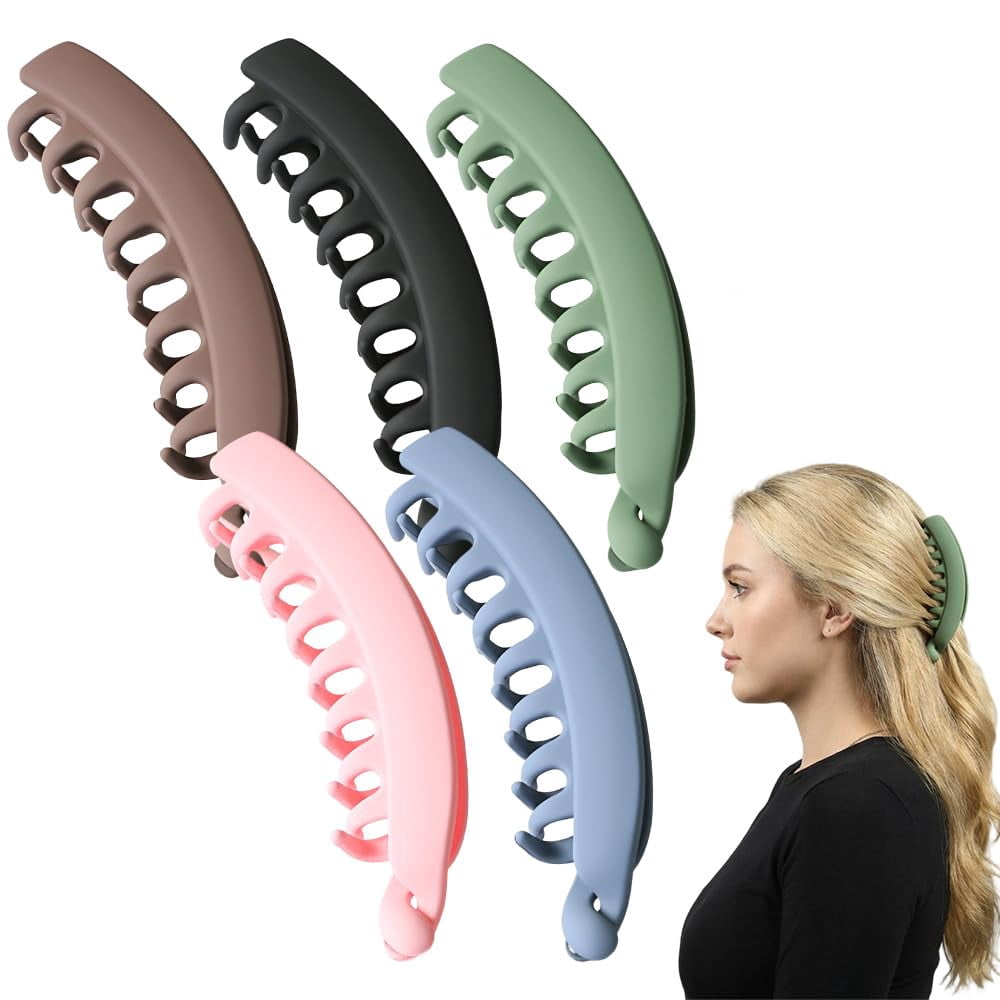 Large Banana Clip Hair Clips, No Crease Hair Accessories for Women, Styling Accessories for All Hair Types, Gifts for Women & Girls (Black+Bright tortoiseshel)