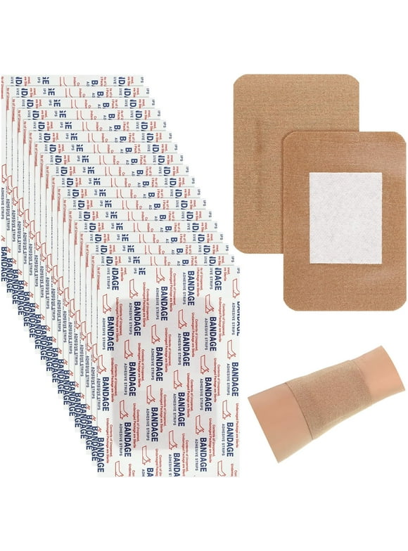 Large Bandages 3 x 4 Inch Wound Care Flexible Adhesive Bandages Latex Free Fabric Bandages for Care and Protect Wounds Large Size for First Aid Wound Care Assorted Bandages (100 Pcs)