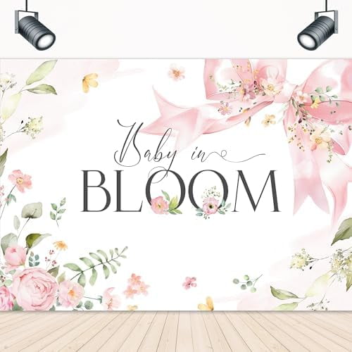 Large Banner blank Baby In Bloom Decorations Pink Bow Baby Shower Girls ...