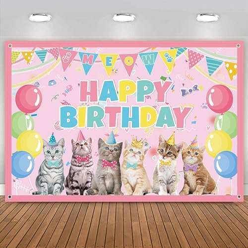 Large Banner blank Cat Party Decoration Supplies - Happy Birthday Backdrop Kitten For Pets, Kids Cat Theme Birthday Party Decorations custom