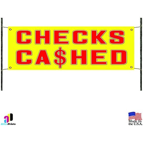 Large Banner blank Checks Cashed Sign Cashing Cash Advance Fast Check custom 47.2×11.8 in
