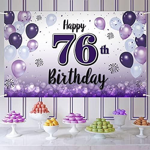 Learner Sticker Sign Large Banner blank Happy 76th Birthday Decorations,76th Purple Balloon ...