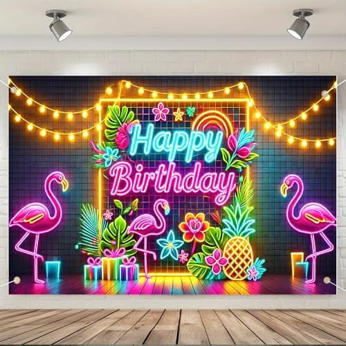 Large Banner blank Happy Birthday PartyTropical Flamingo Backdrop ...