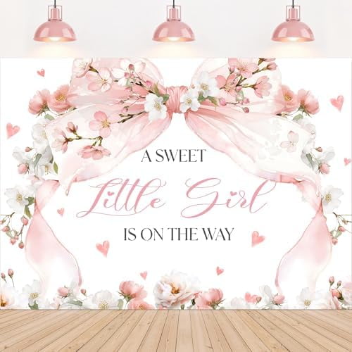 Large Banner blank Pink Bow Baby Shower Decorations Girl Spring Sweet ...