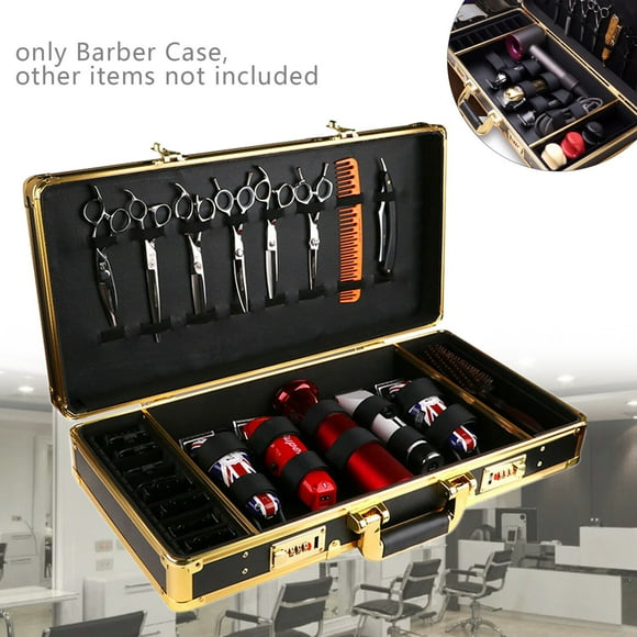 Large Barber Suitcase Carrying Case Clipper Trimmers Tool Storage Organizer Gold for hair stylists, pet groomers