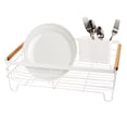 thumbnail image 1 of Large Basket Dish Drain w/Utensil Caddy - White / Bamboo, 1 of 9