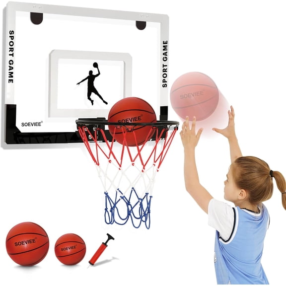 Large Basketball Hoop Indoor for Kids & Adults - 23x16 Inch Board with Over Door/Wall Mount | Includes 3 Balls & 2 Nets | All-Ages for Christmas Birthday