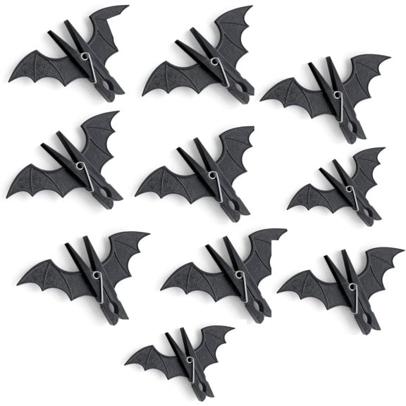 Large Bat Clothespins 10Pcs Gothic Home Decor & Heavy Duty Laundry Clips Matte Black Chip Clips, Photo Display & Towel Holders Spooky Kitchen Gadgets & Unique Room Organization (5.5"" Size)