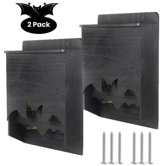 Large Bat House Double Chamber - 2PCS Handcrafted Wooden Box, 17x13x4.3in, Black For Outdoors, Bat Shelter Clearance