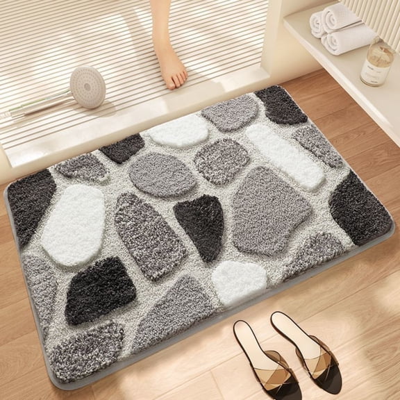Large Bath Mat,Bathroom Rugs Memory Foam,24×16inch Cobblestones Bathroom Mat,Shaggy Chenille Door Mat,Absorbent Non-Slip Thick Plush Floor Rug,Polyester Entry Rug,Quick-Drying Easy To Clean.