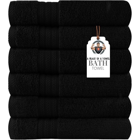 Large Bath Towels 24 x 50 of 6 | Quick Dry and Highly Absorbent | Terry Towels for Bathroom - for Shower - Pool and - Luxury Soft Towels - Black