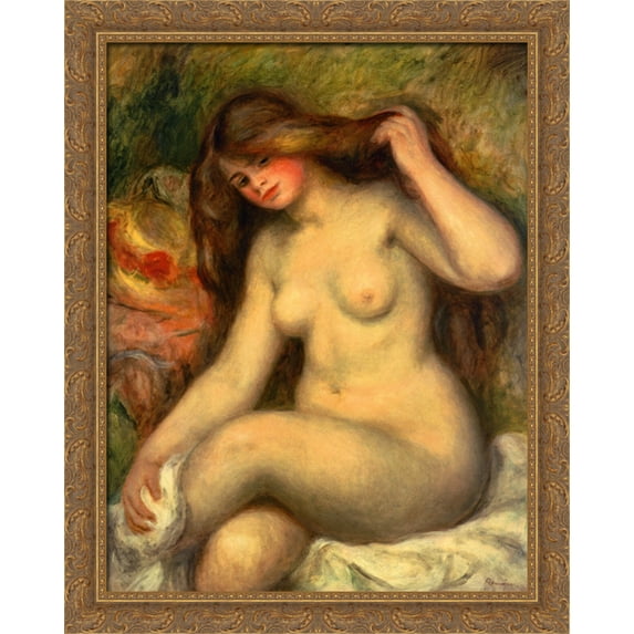 Large Bather with Crossed Legs 28x34 Large Gold Ornate Wood Framed Canvas Art by Pierre Auguste Renoir