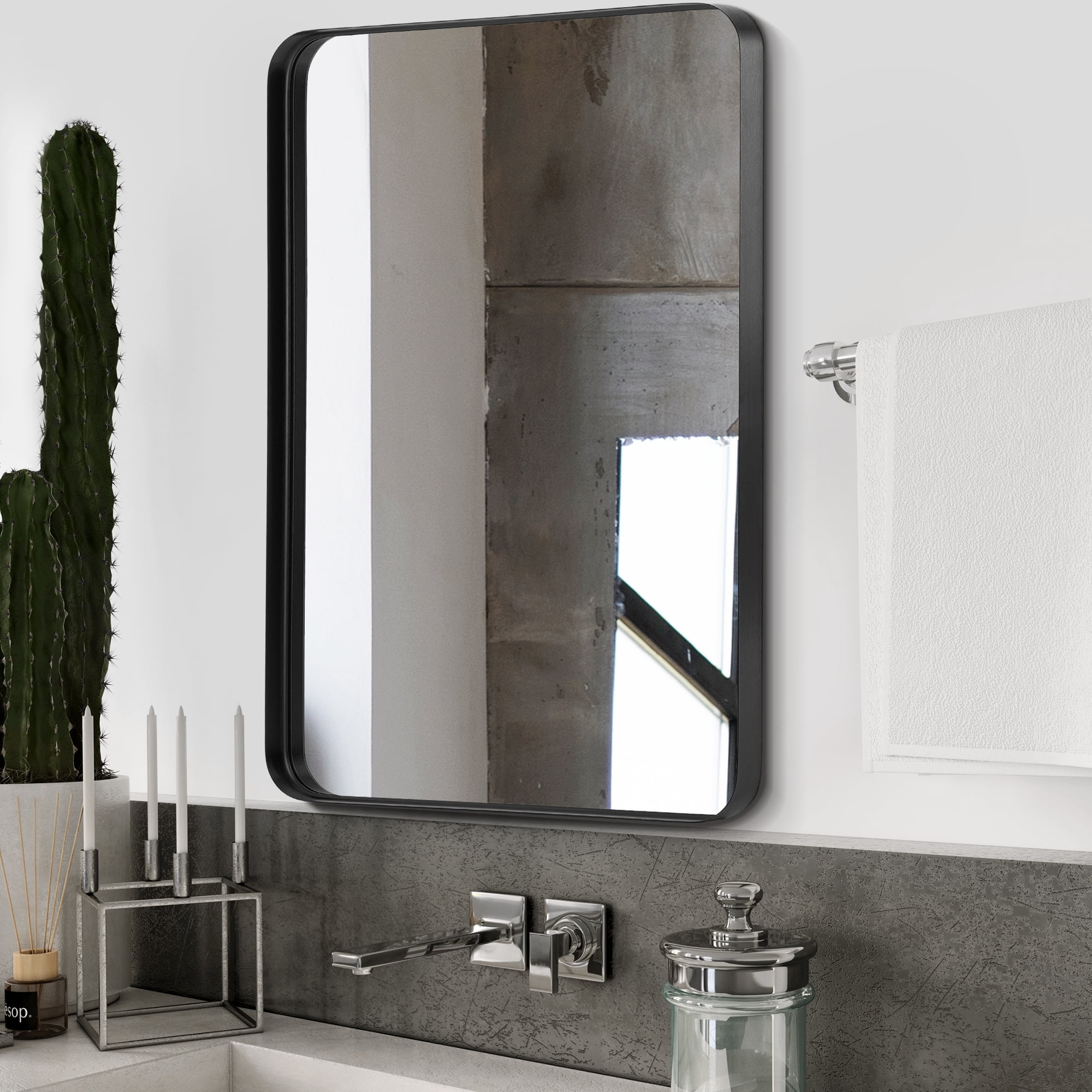 Large Bathroom Mirror 40x30 Inch, Black Metal Framed Vanity Mirror with ...
