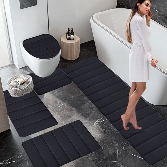 Large Bathroom Rug Mat 5 Set - Soft, Water Absorption, Non Slip, Thick & Washable Mats for Toilet and Floor