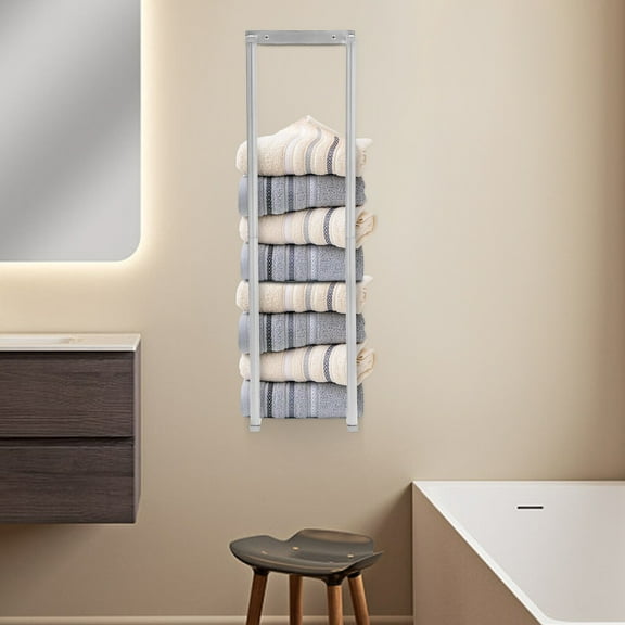 Large Bathroom Towel Rack Stand, Stainless Steel Vertical Wall Mounted Storage Organizer for Towels, Washcloths, Hand Towels, Linens, Ideal for Bathroom, Spa, Salon Silver