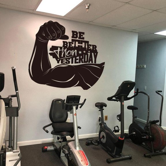 Large Be Better Than Yesterday Gym Office Wall Decal Muscle Fitness Office Inspirational Quote Vinyl Wall Sticker 42x43cm