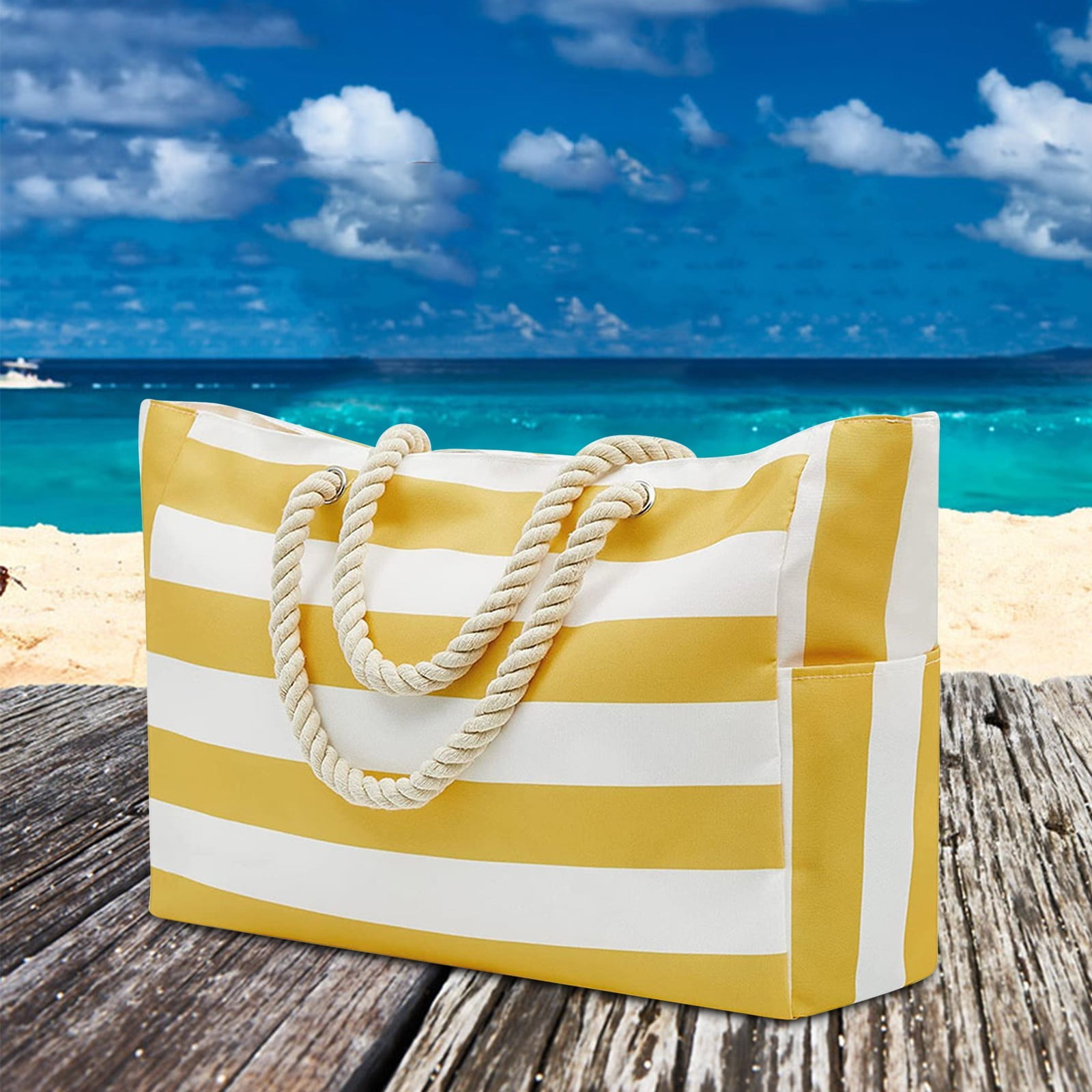 Large Beach Bag For Women Canvas Beach Bag With Pocket Zipper Tote Travel Picnic Swim Pool Bags Tote Purse for Women Travel Tote Bags for Women Handbag Holder Mesh Beach Tote Large